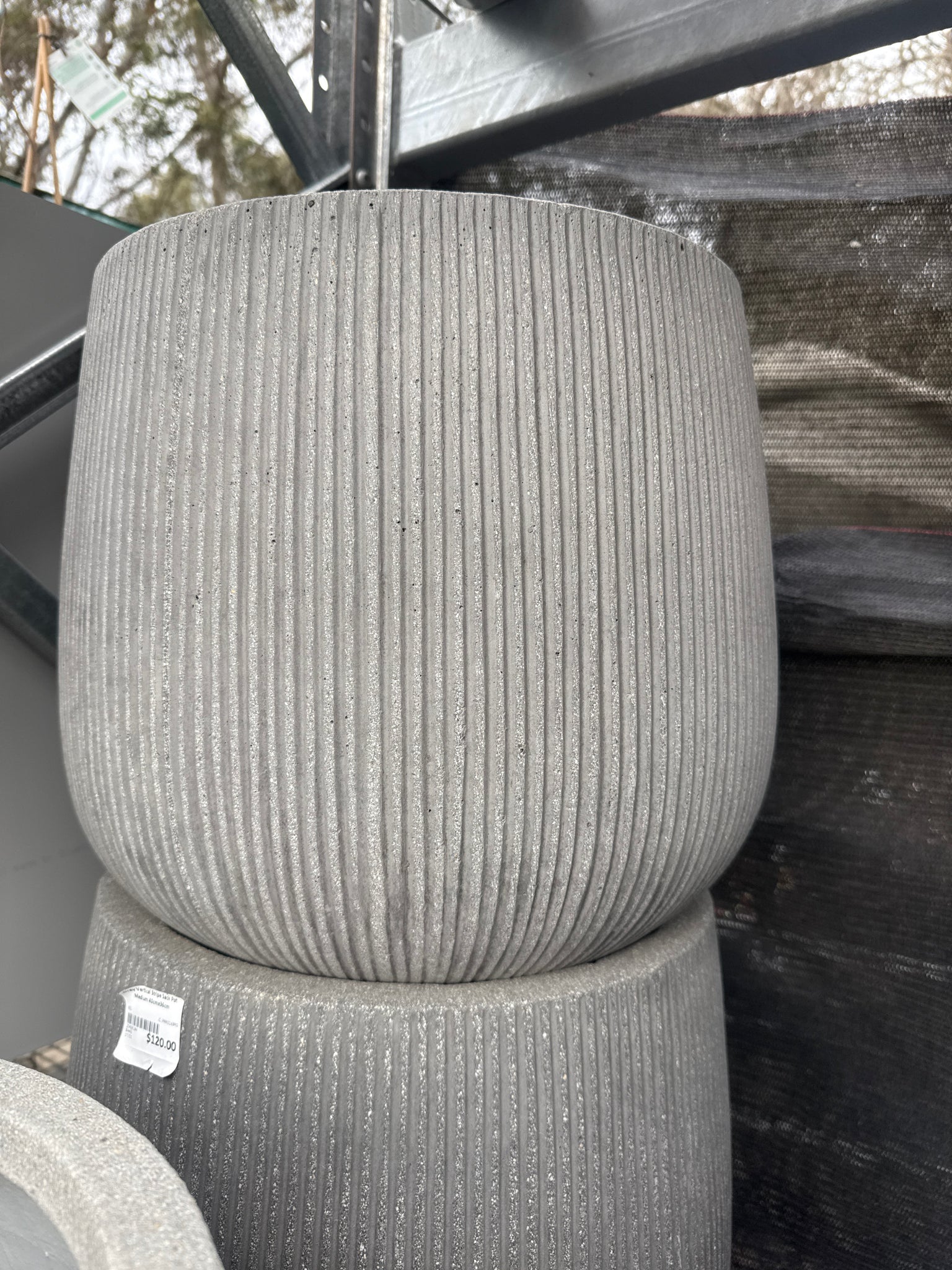 Grey Vertical Stripe Sack Pot Medium 40cmx36cm
