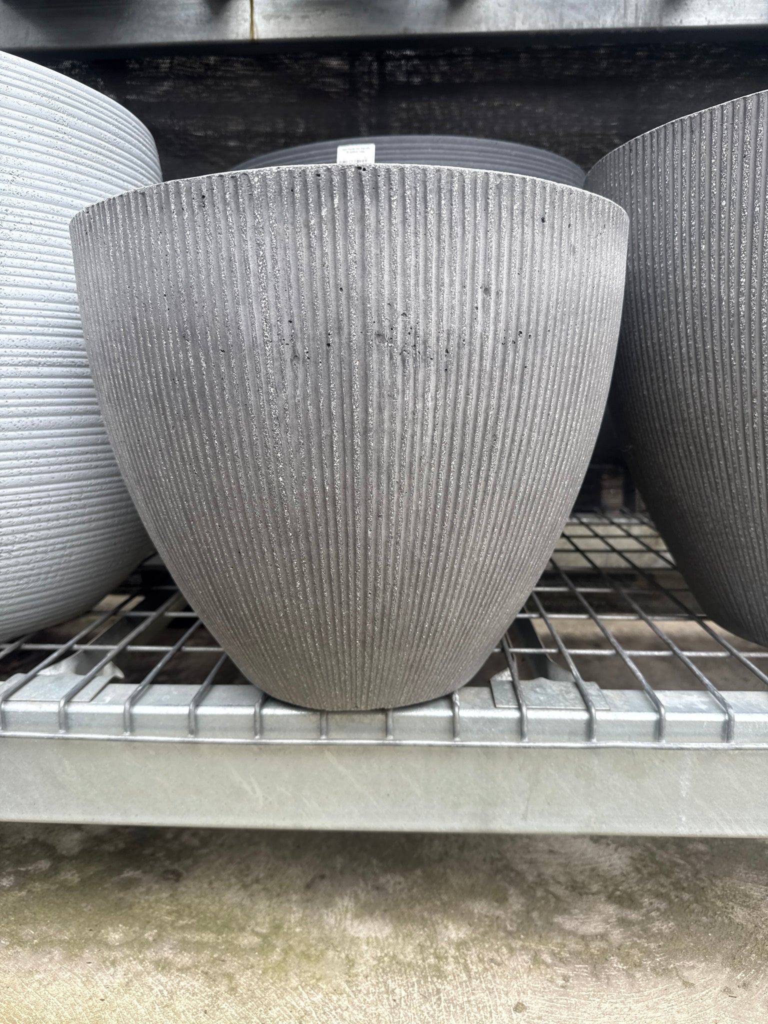 Grey Vertical Stripe Egg Pot Medium 41.5cmx34.5cm