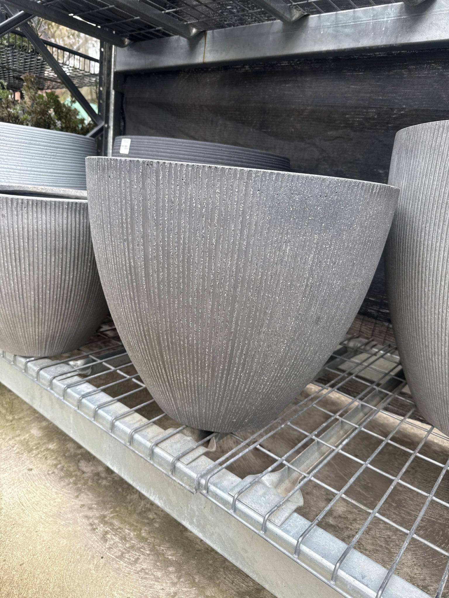 Grey Vertical Stripe Egg Pot Large 51cmx43cm