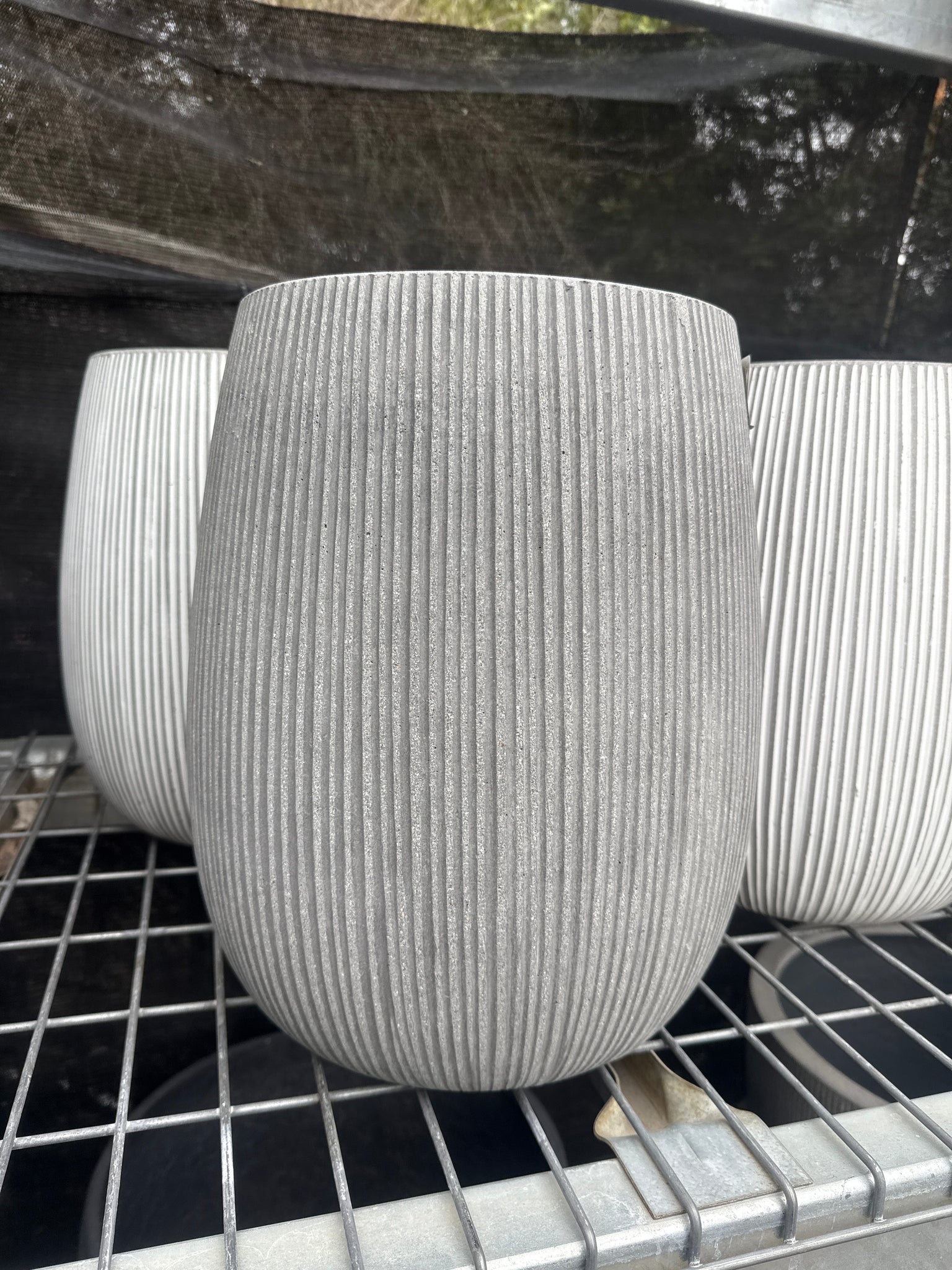 Grey Vertical Stripe Tall Sack Pot Small 33x40cm