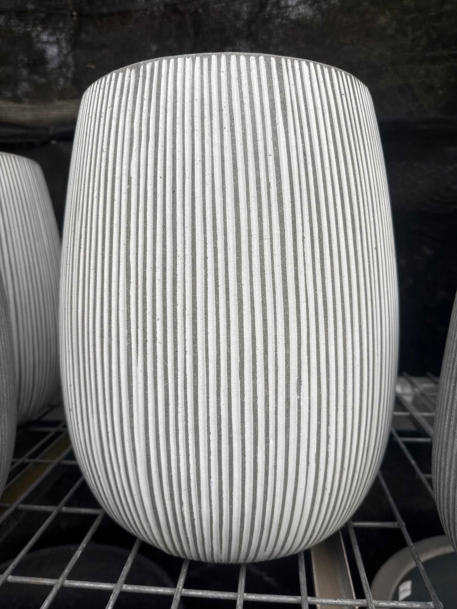 White Vertical Stripe Tall Sack Pot Small 33x40cm