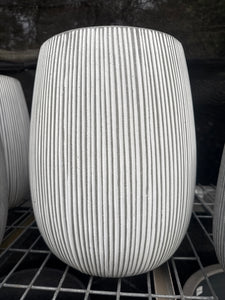 White Vertical Stripe Tall Sack Pot Small 33x40cm
