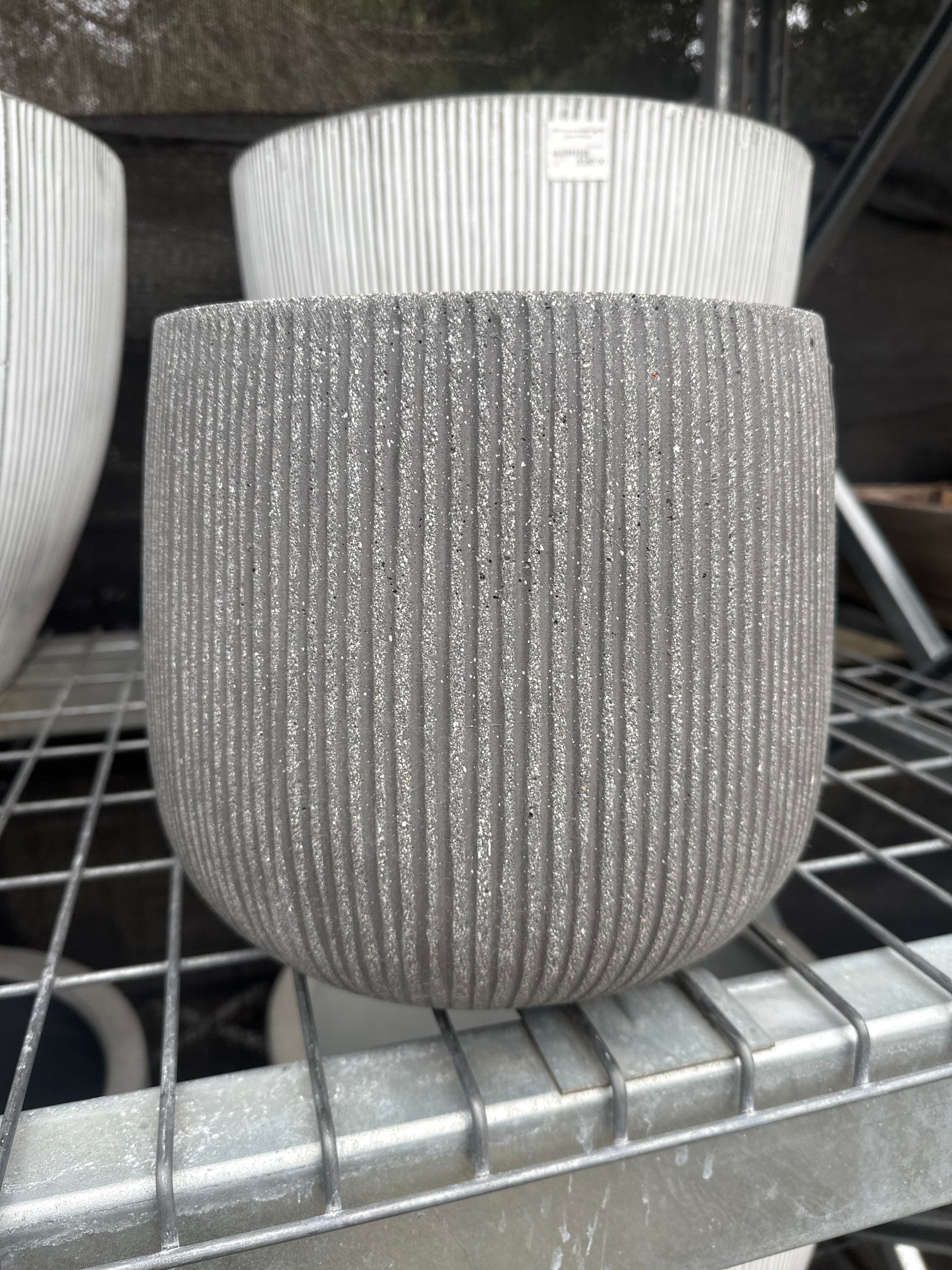 Grey Vertical Stripe Sack Pot Small 28.5cmx26cm