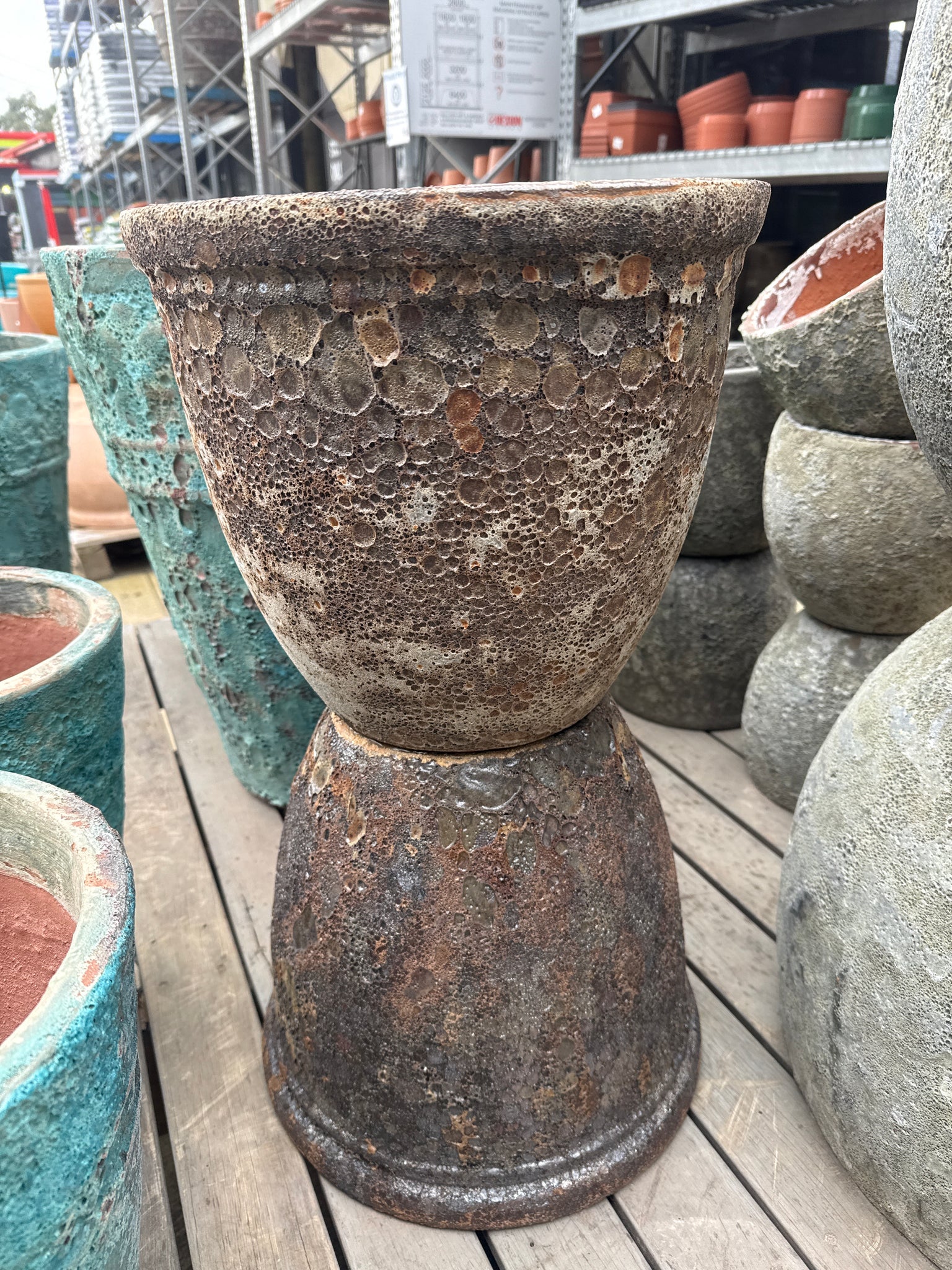 Lava Rock Rimmed Egg Pot Brown Small 37 x 32cm