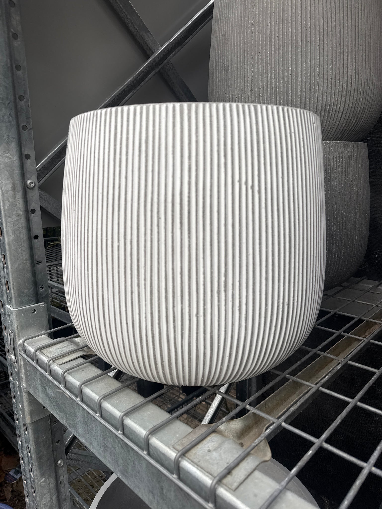 White Vertical Stripe Sack Pot Medium 40cmx36cm